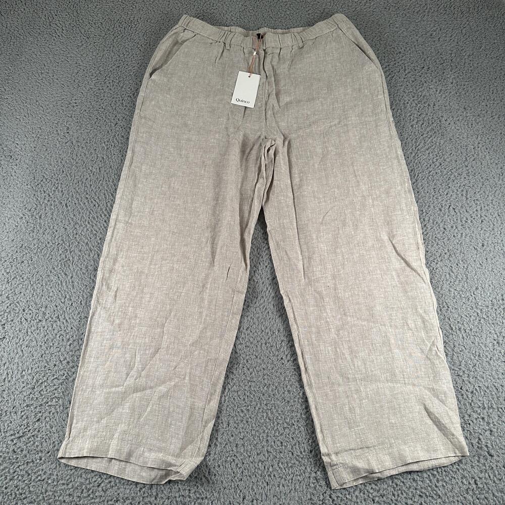 Quince Linen Pants Womens L Beige Relaxed Straight Leg Pull On Pockets Casual